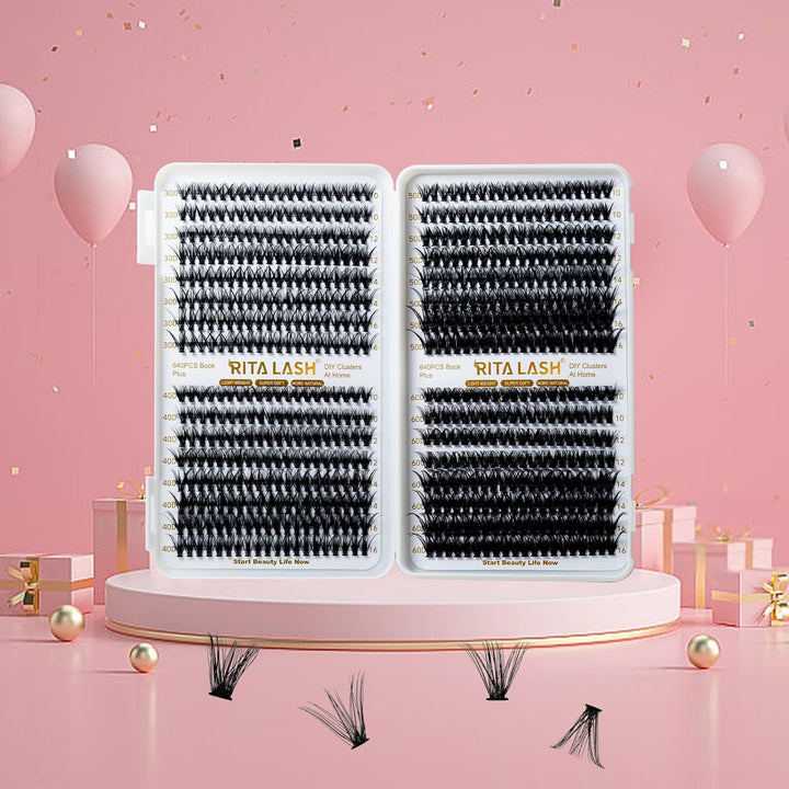 🌟RITALASH 640PCS Lash Extension Kit – 30D+40D+50D+60D Cluster Lashes