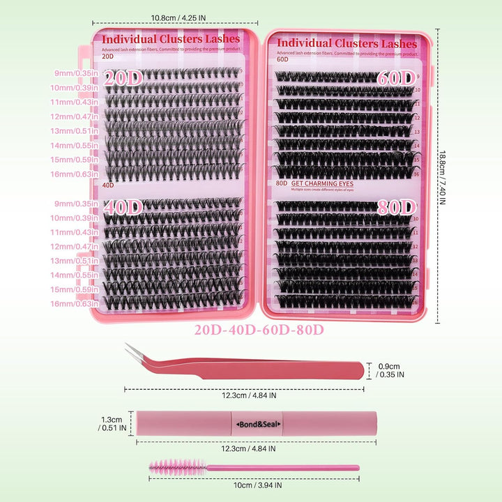 💖RITALASH 640PCS DIY Lash Extension Kit – 20D + 40D + 60D + 80D Mixed Cluster Lashes