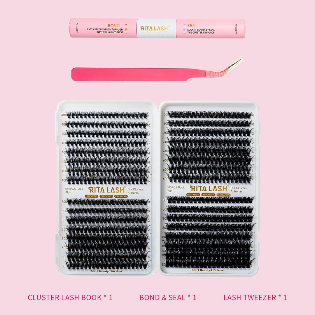 🌟RITALASH 640PCS Lash Extension Kit – 20D+30D+40D+50D Cluster Lashes