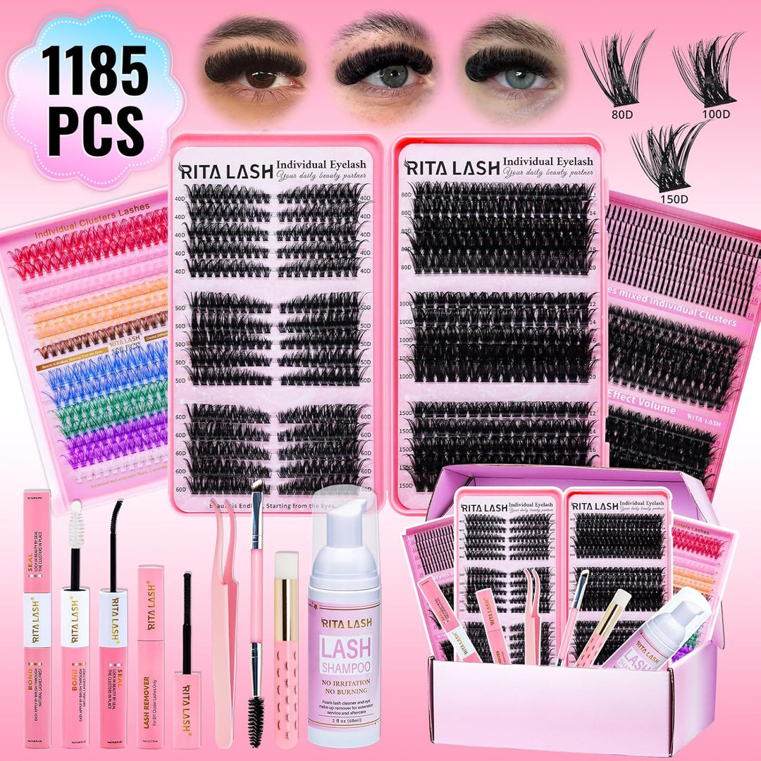 ✨RITALASH New 1185PCS Cat Eye & Colored Lash Clusters DIY Kit with Tools