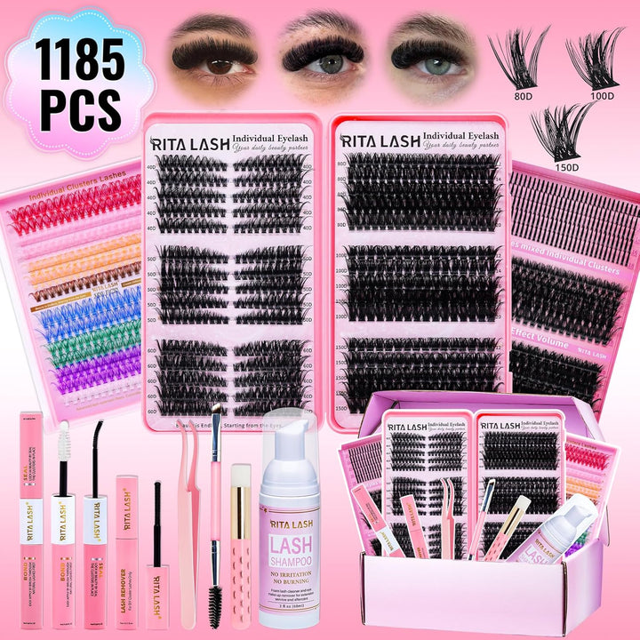 ✨RITALASH New 1185PCS Cat Eye & Colored Lash Clusters DIY Kit with Tools