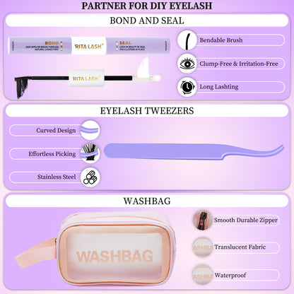 ✨RITALASH 240PCS D Curl 3D Fluffy Mix Length Individual False Cluster Es Kit Fluffy And Comfortable False Eyelashes Kit With Lash Bond&Seal Tweezers At Home For Daily Life&Dates And Party