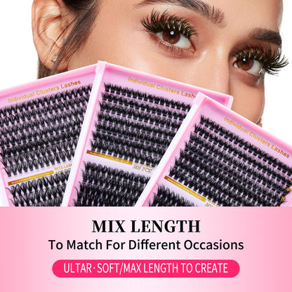 💖RITALASH DIY Lash Extension Kit – 3 Boxes Fluffy Cluster Lashes (40D+60D+80D) with Bond, Seal, Tweezers & Washbag | Soft Wispy Individual Eyelash Extensions