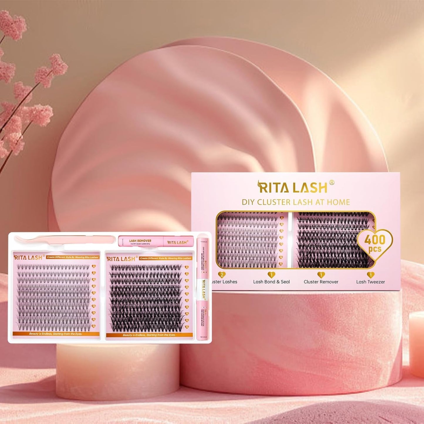 💖RITALASH 400PCS Lash Extension Kit – 10D+30D DIY Cluster Lashes (8–16mm Mixed) with Bond, Seal, Remover & Tweezer | Easy At-Home Eyelash Extensions