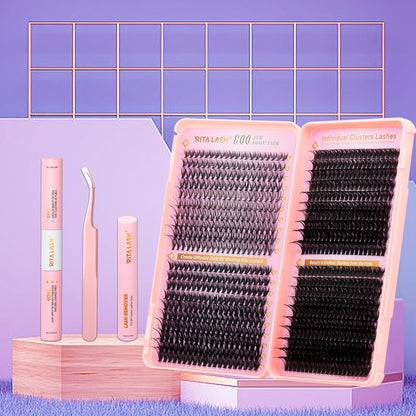 💖RITALASH DIY Lash Extension Kit Book Set – 800PCS Cluster Lashes (20D+40D+60D+100D, 8–16mm) | Individual Lash Clusters with Bond & Seal, Remover, Tweezers | At-Home Eyelash Extension Kit