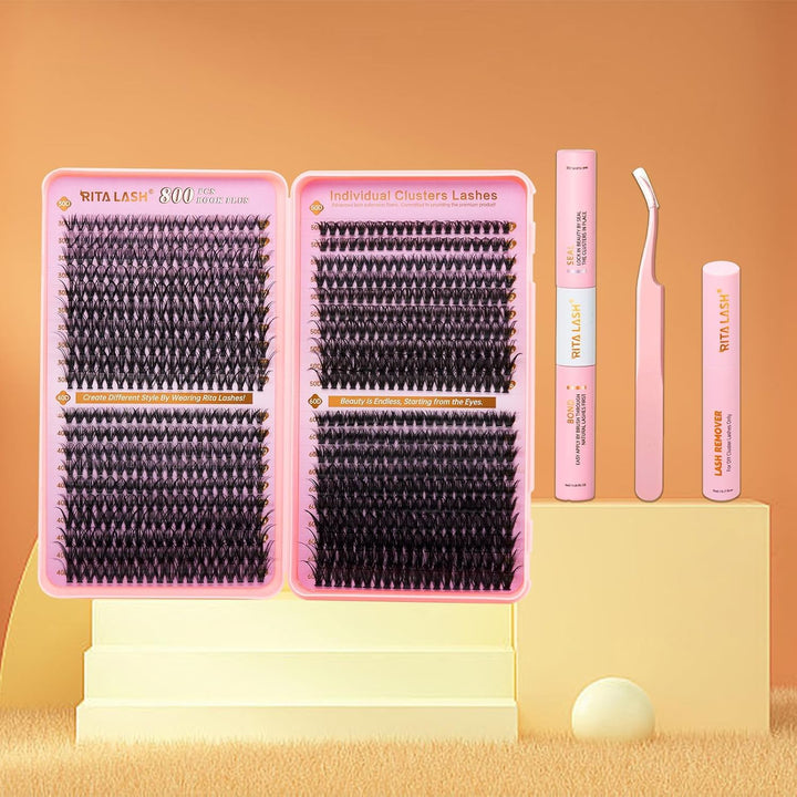 💖RITALASH 800PCS Lash Extension Kit – Mixed Volume Cluster Lashes with Bond & Tools