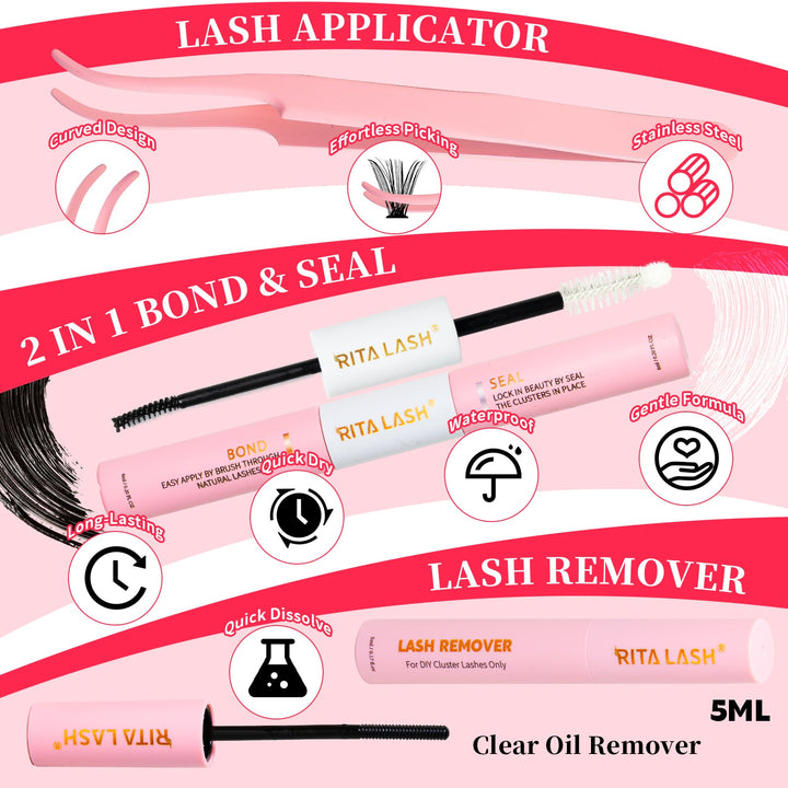 ✨280PCS Lash Extension Kit – 5 Styles DIY Lash Clusters with Bond & Applicator