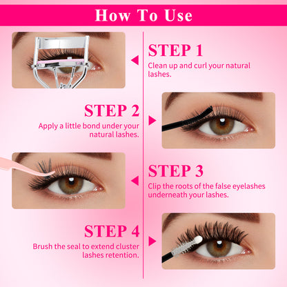 💖RITALASH 400pcs D Curl Cluster Lash Kit MIX 60D+100D Black Individual Eyelashes D Curl With Lash Bond And Seal Cluster Remover Lash Tweezer DIY At Home