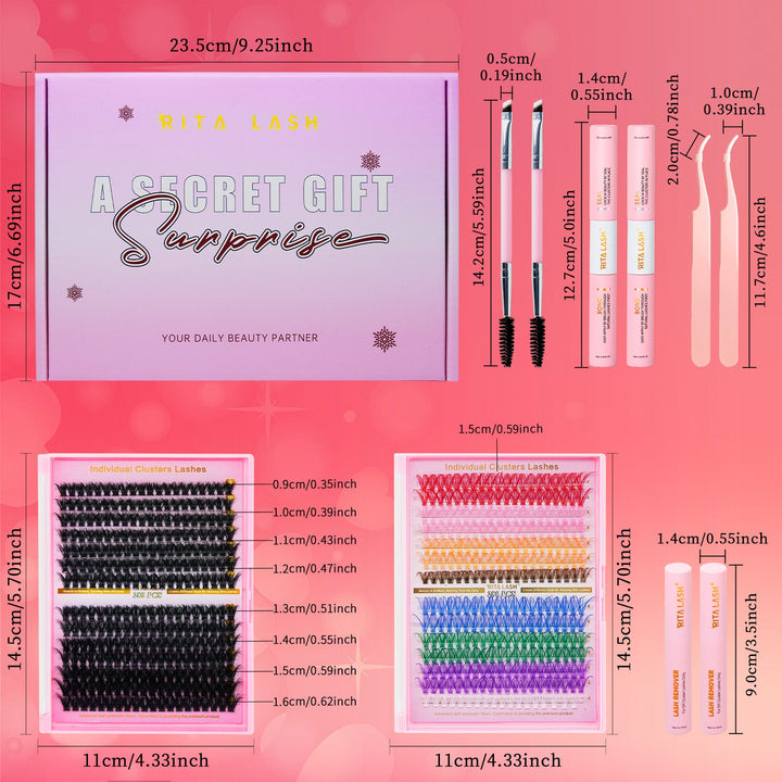 ✨280PCS Lash Extension Kit – 5 Styles DIY Lash Clusters with Bond & Applicator