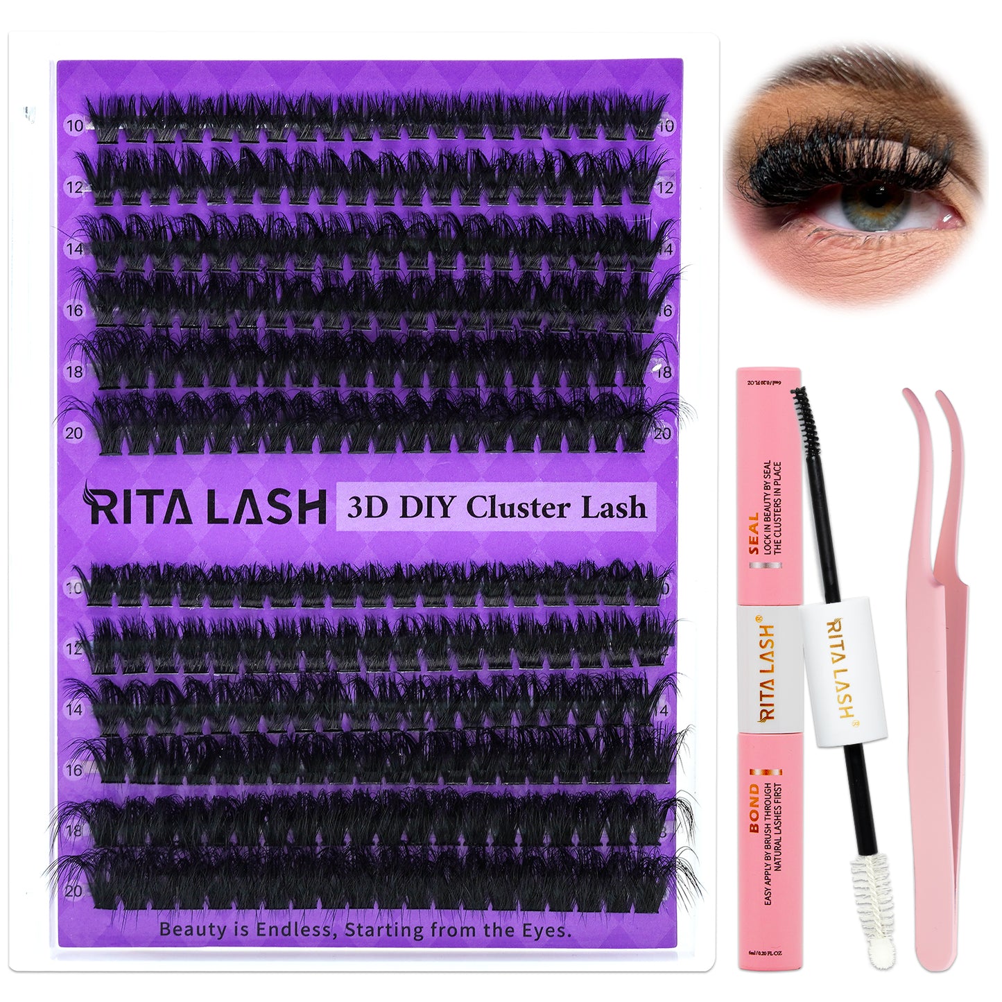 ✨RITALASH 240PCS D Curl 3D Fluffy Mix Length Individual False Cluster Es Kit Fluffy And Comfortable False Eyelashes Kit With Lash Bond&Seal Tweezers At Home For Daily Life&Dates And Party
