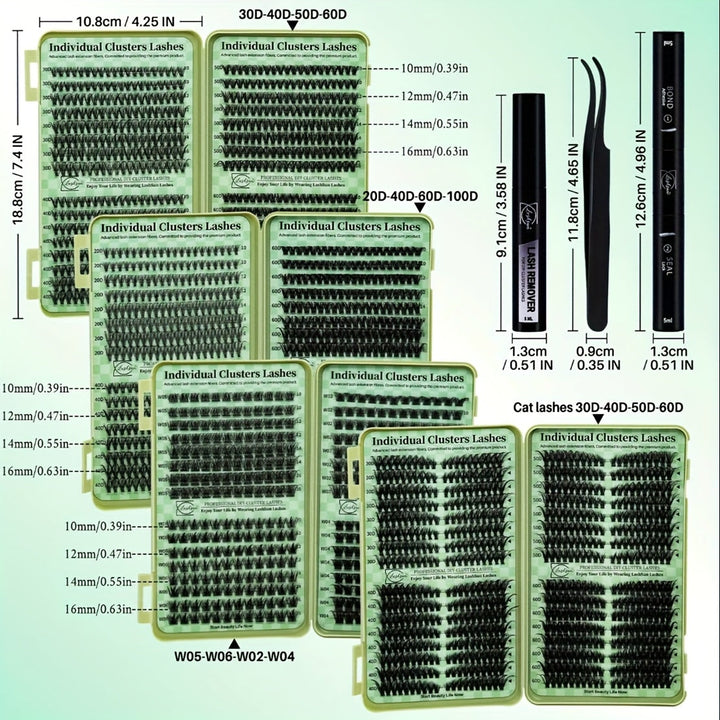 Individual False Eyelashes Extension Kit Curl Wispy Style,Individual Eyelashes Makeup Kit, 4 Box Lashes Book with Bond Seal&Remover&Tweezer